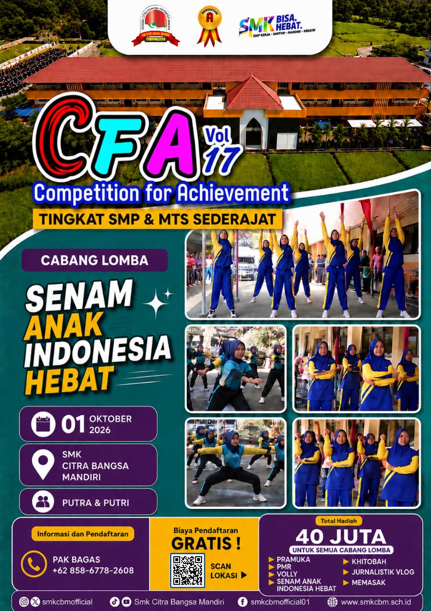 Poster lomba Senam Anak Indonesia Hebat — CFA Vol. 17 SMK CBM 2026